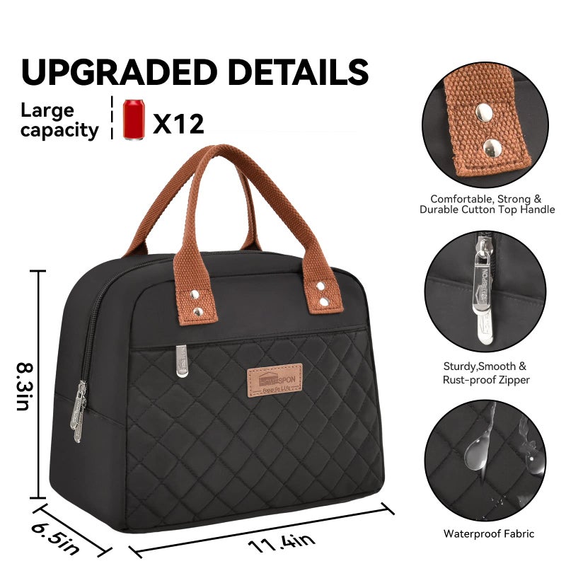 HOMESPON Insulated Lunch Bag for Women Men Adults Lunch Tote with Front Pocket Lunch Box Container Cooler Bag for Work Picnic (Black) - Image 5